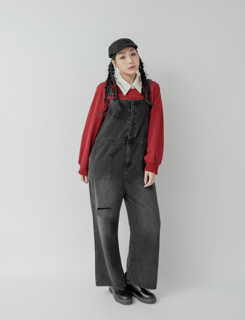 Distressed Button-Up Plus Size Denim Overalls