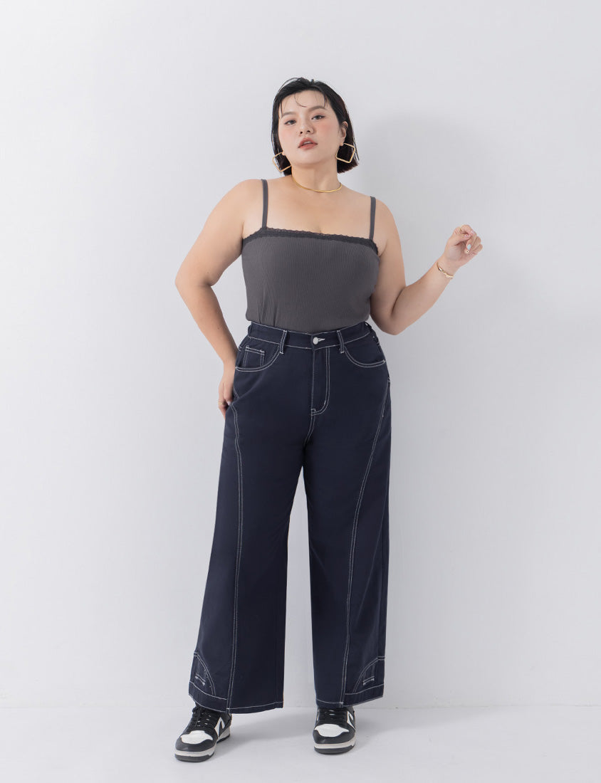Adjustable Lace Trim Ribbed Plus Size Tank Top