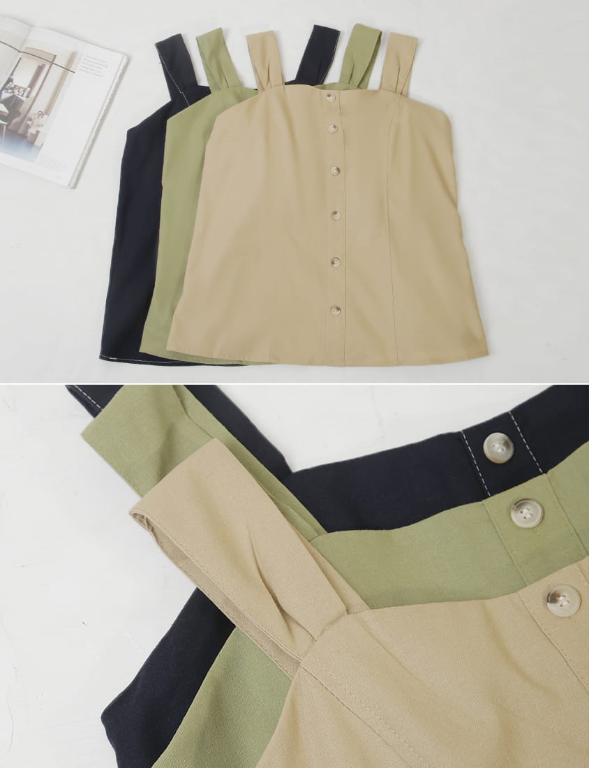 Cotton Linen Faux Button Slimming Panel Plus Size Camisole