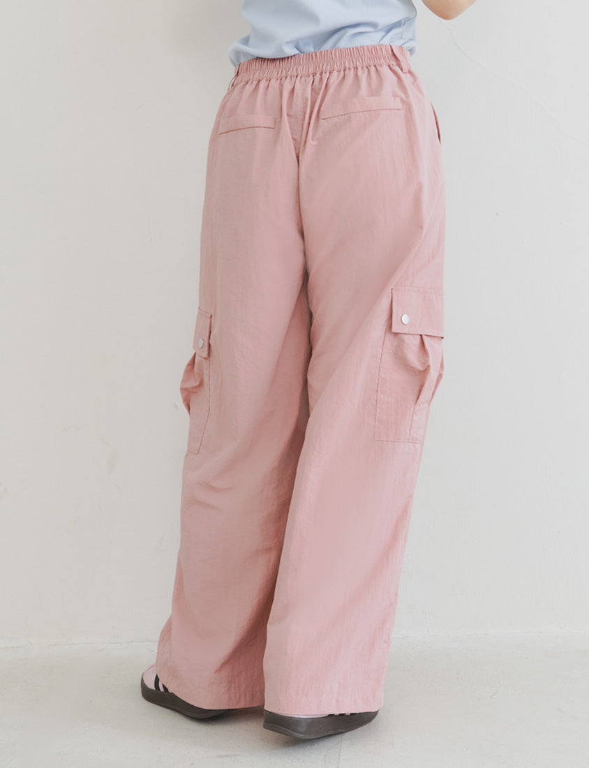 MUA! Edgy Pleated Back Elastic Nylon Plus Size Cargo Pants