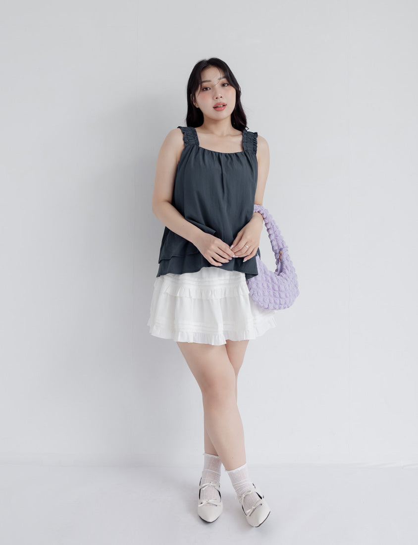 Summer Crinkled Double Layer Flounce Plus Size Top