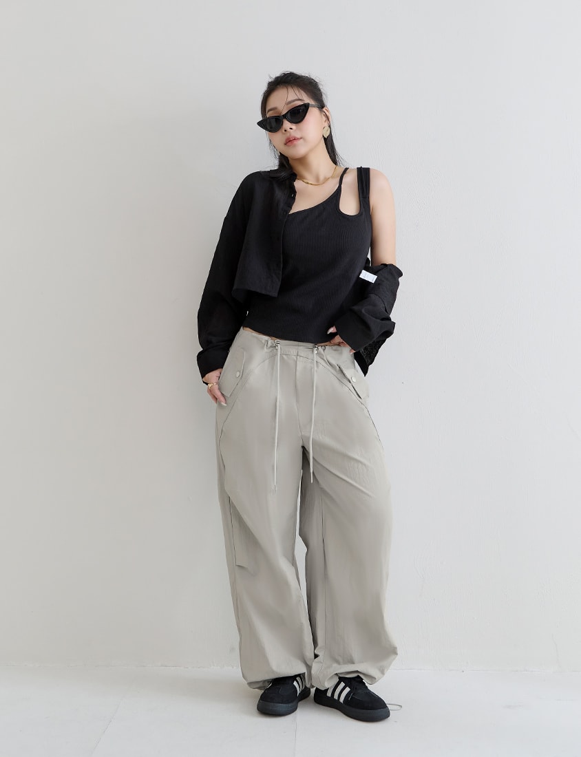 MUA! Edgy Utility Cargo Drawstring Pleated Plus Size Wide Leg Pants