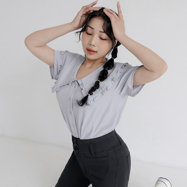 Playful Large Ruffle Collar Plus Size Short Sleeve Top
