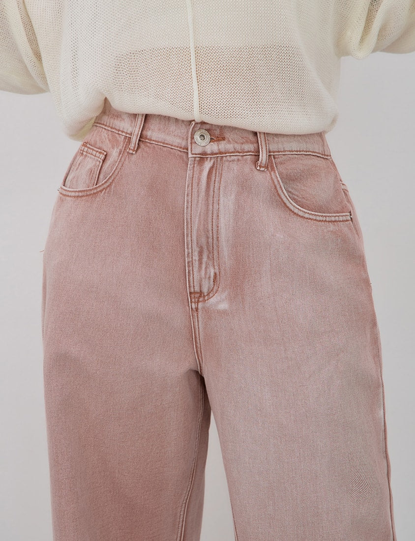 Vintage Washed Elastic Back Waist Plus Size Wide Leg Jeans