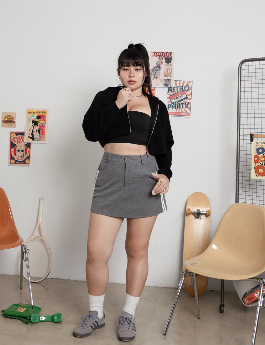 MUA! Space Cotton Back Elastic Plus Size Mini Skirt (With Pants)
