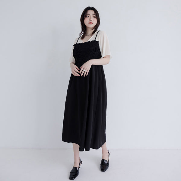 MISS. Faux Two-Piece Sheer Elastic Strap Plus Size Dress