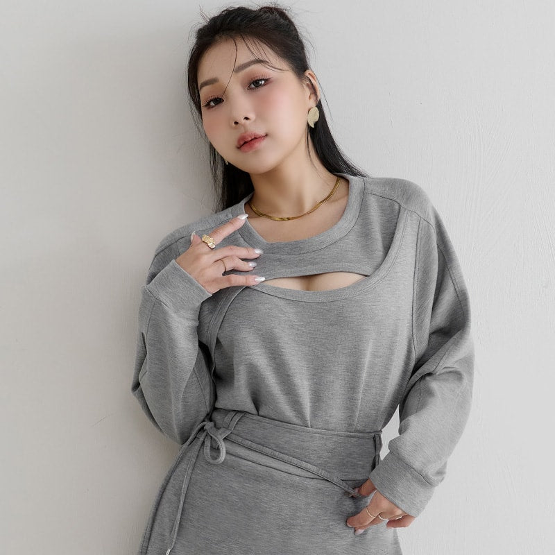 MUA! Cloud Cotton Front Cut-Out Plus Size Long Sleeve Top