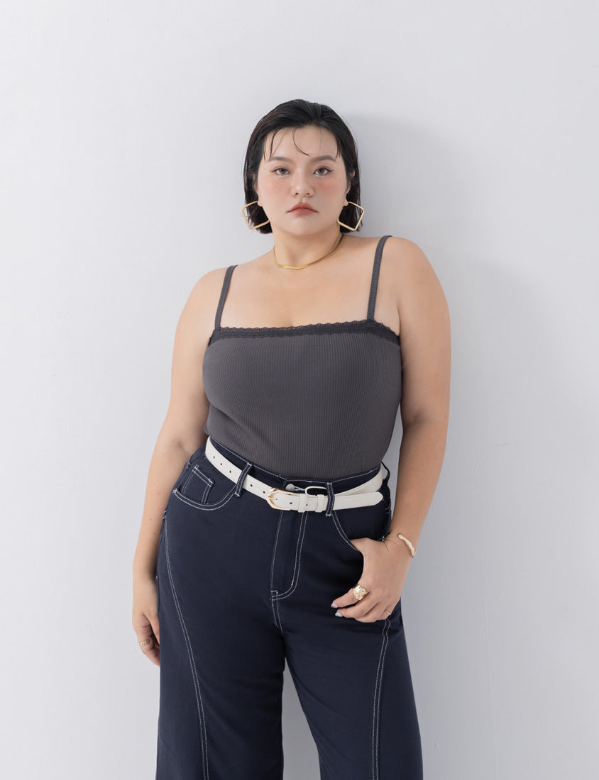 Adjustable Lace Trim Ribbed Plus Size Tank Top