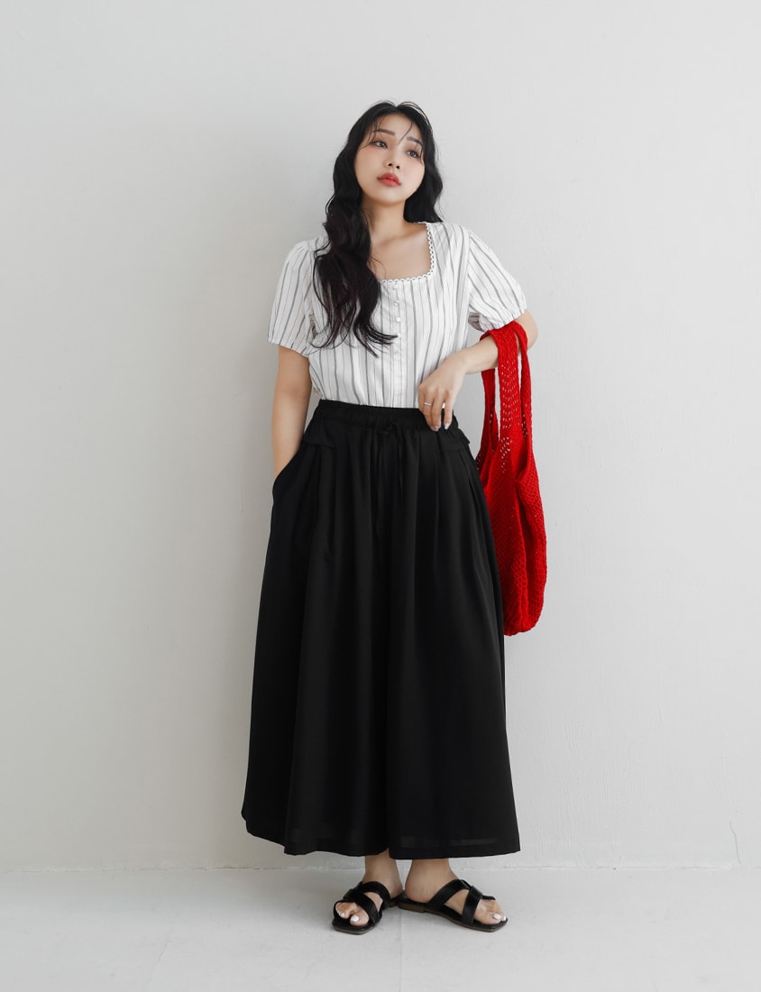 Full Elastic Waist Chiffon Plus Size Wide-Leg Pants