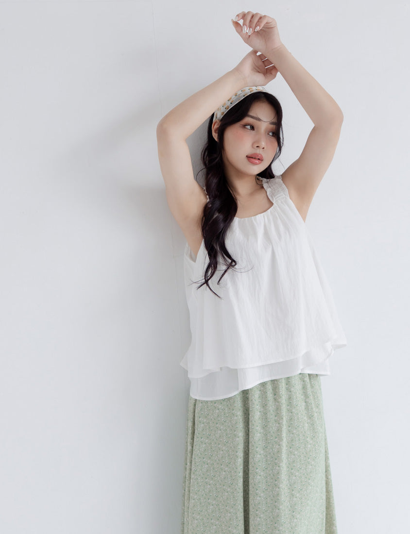 Summer Crinkled Double Layer Flounce Plus Size Top