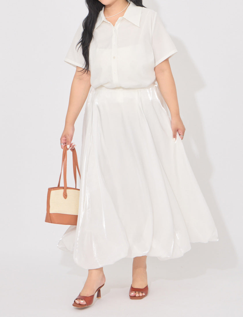 MORE U Airy Glossy Plus Size Bubble Skirt
