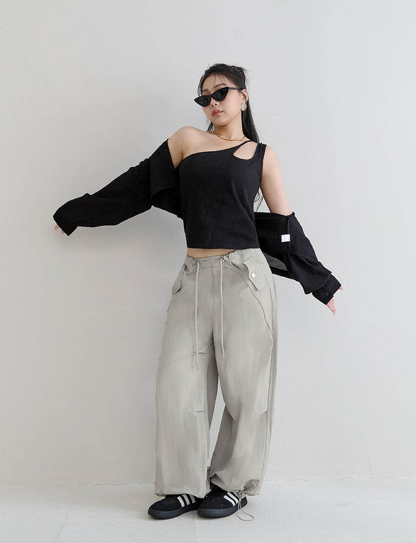 MUA! Edgy Utility Cargo Drawstring Pleated Plus Size Wide Leg Pants