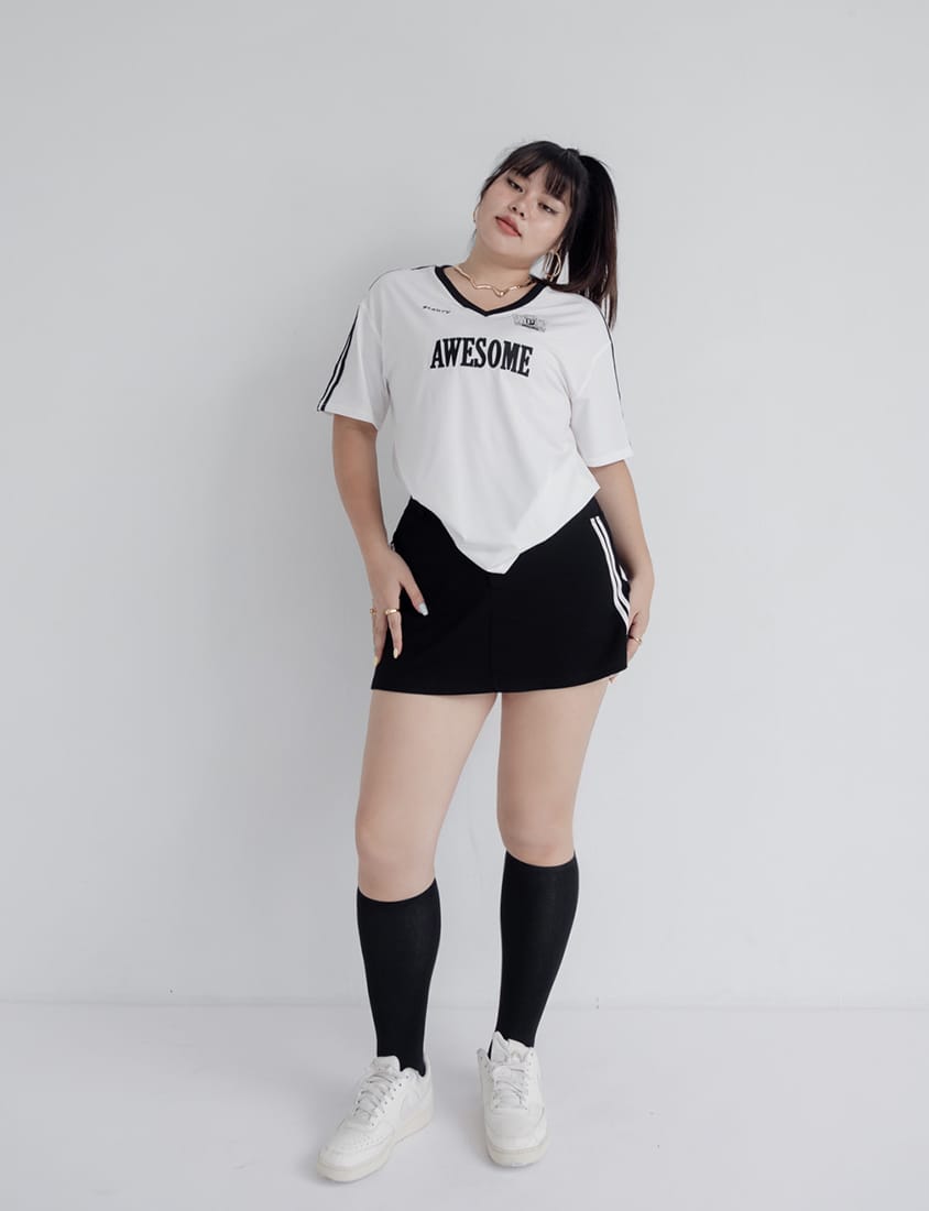 MUA! Space Cotton Back Elastic Plus Size Mini Skirt (With Pants)