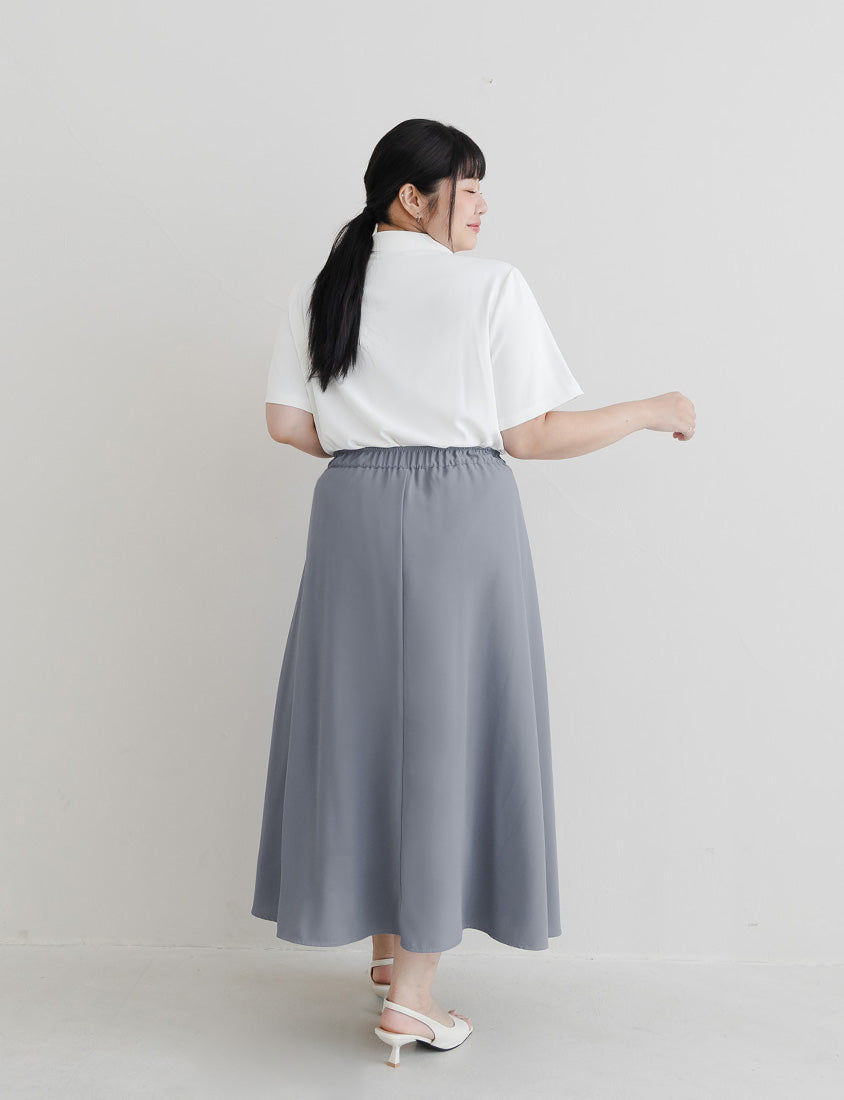 MISS. Contrast Stitch A-Line Back Elastic Waist Plus Size Maxi Skirt