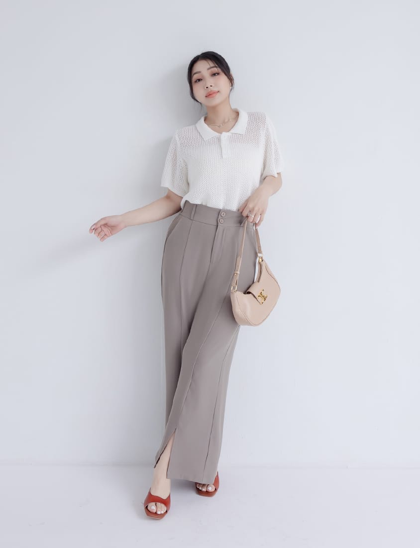 MISS. Polo Collar Knitted Hollow Plus Size Top