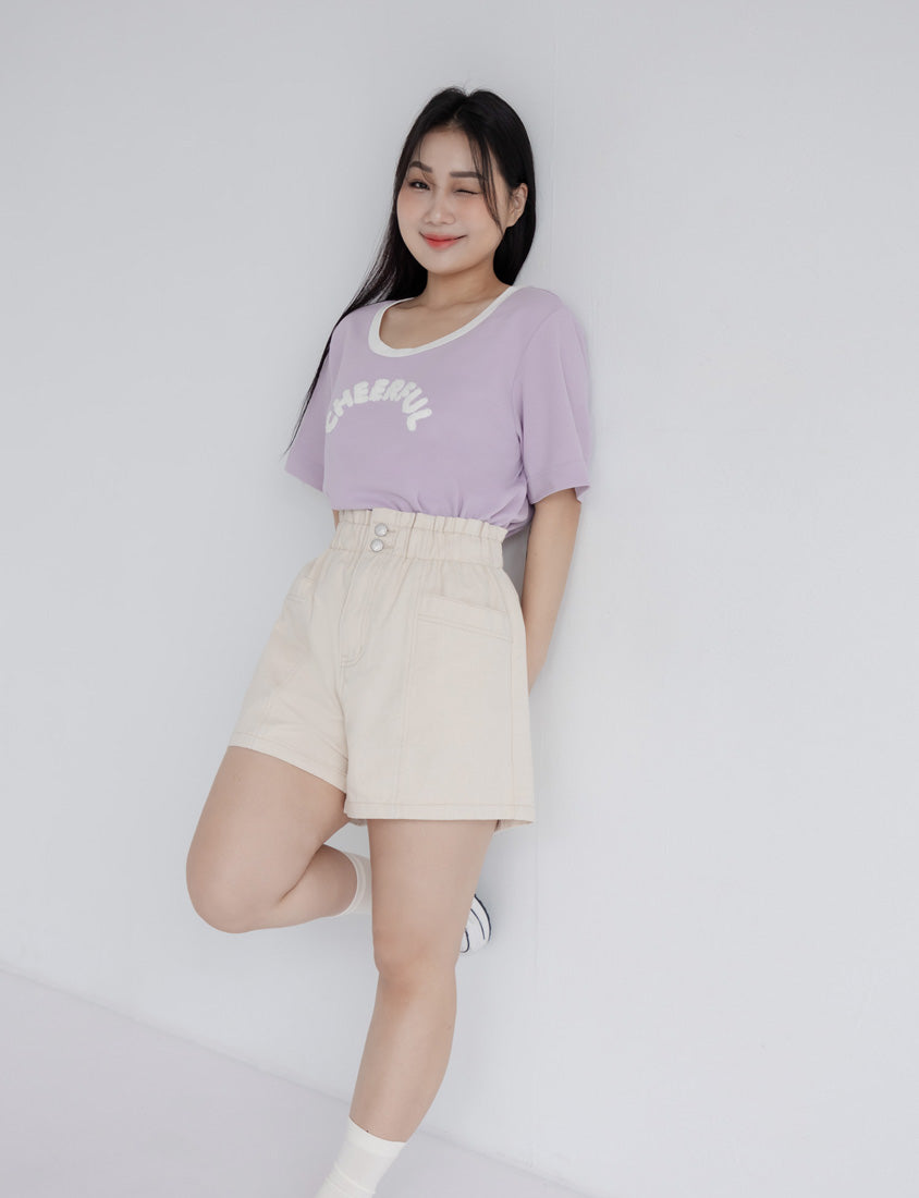 Playful Bubble Hem Twill Drawstring Plus Size Shorts