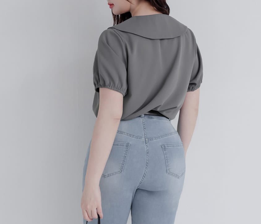 Sweet Front-Tie Oversized Plus Size Collar Blouse