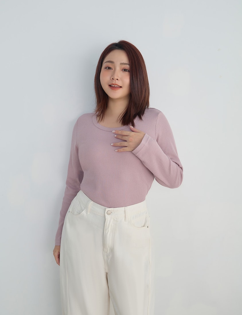 Casual Versatile Waffle Knit Plus Size Long Sleeve Top