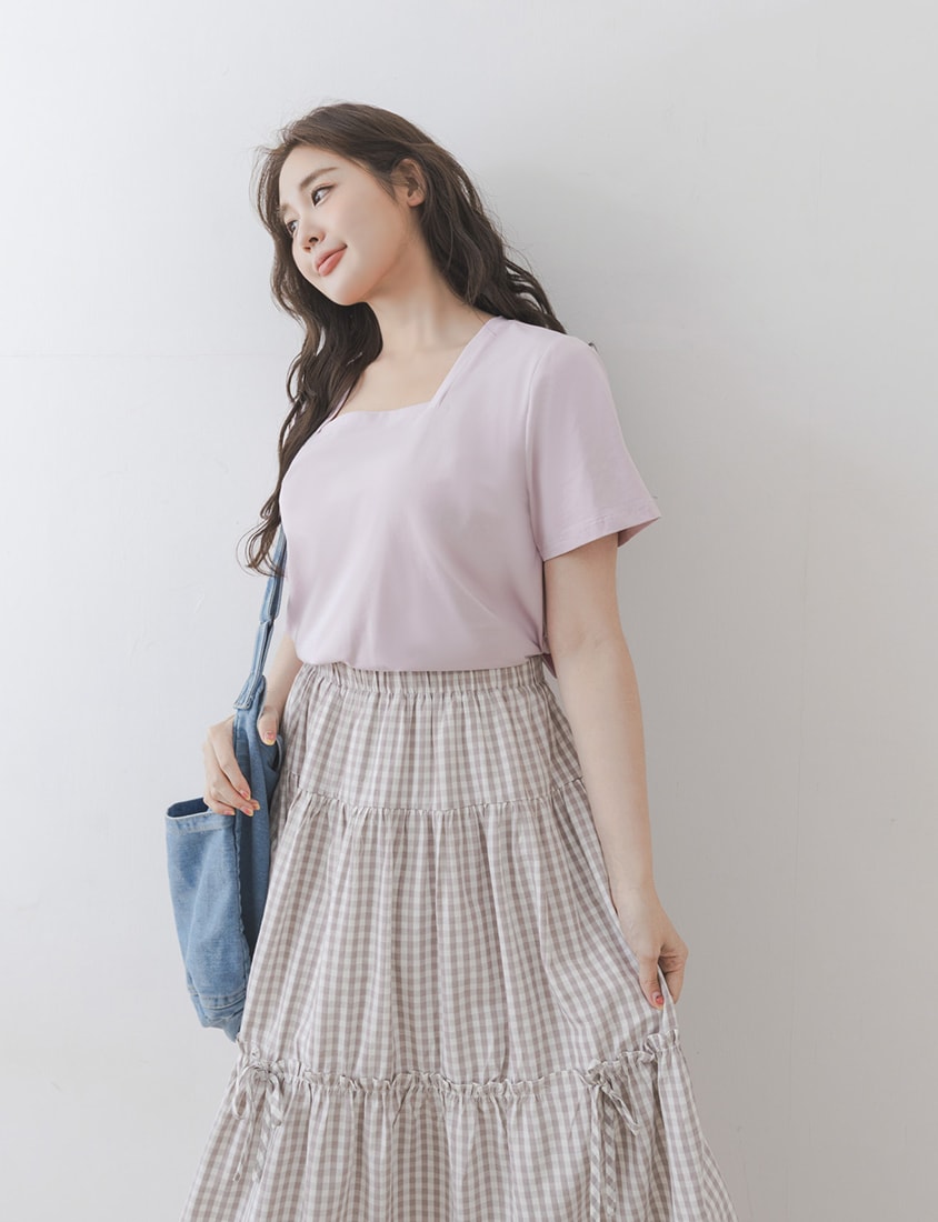 Airy Cooling Square-Neck Ice Porcelain Cotton Plus Size Tee