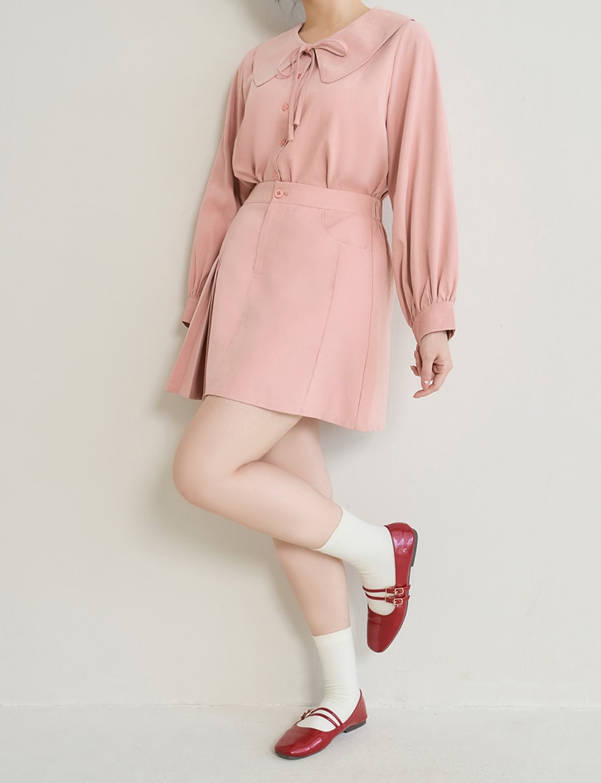 Asymmetrical Pleated Elastic Back Waist Twill Plus Size Mini Skirt