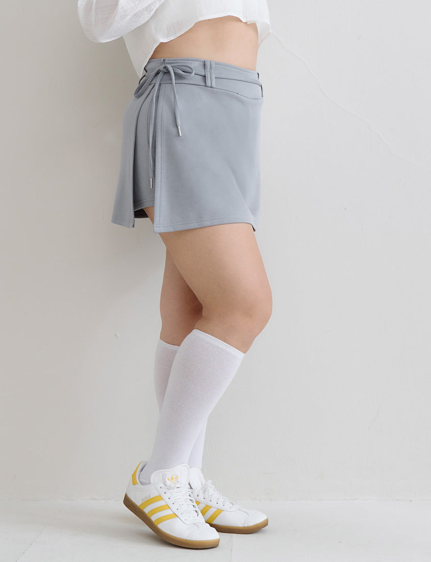 MUA! Cloud Cotton Pleated Slit Plus Size Mini Skirt (With Tie)