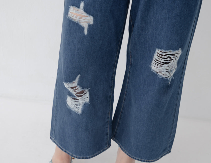 MUA! Distressed Denim Elastic Back Plus Size Wide Leg Jeans
