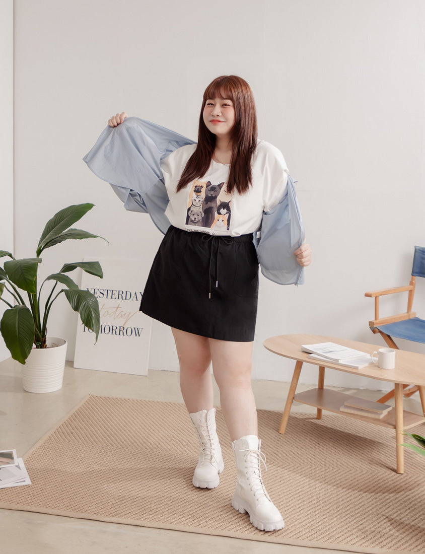 Unique PO’NYO Cargo Elastic Waist Plus Size Short Skirt (with Shorts)
