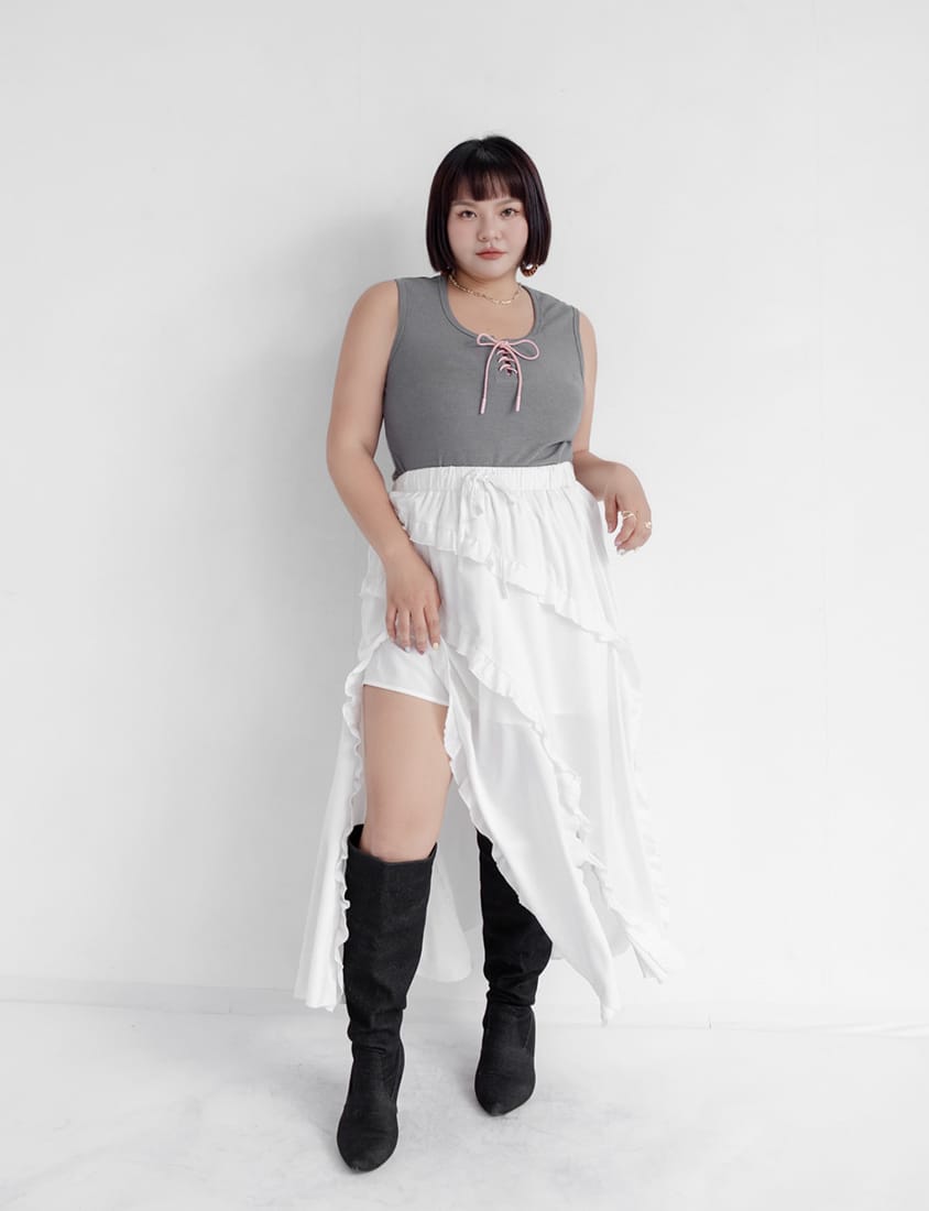 MUA! U-Neck Colorblock Wide-Strap Tie Plus Size Tank