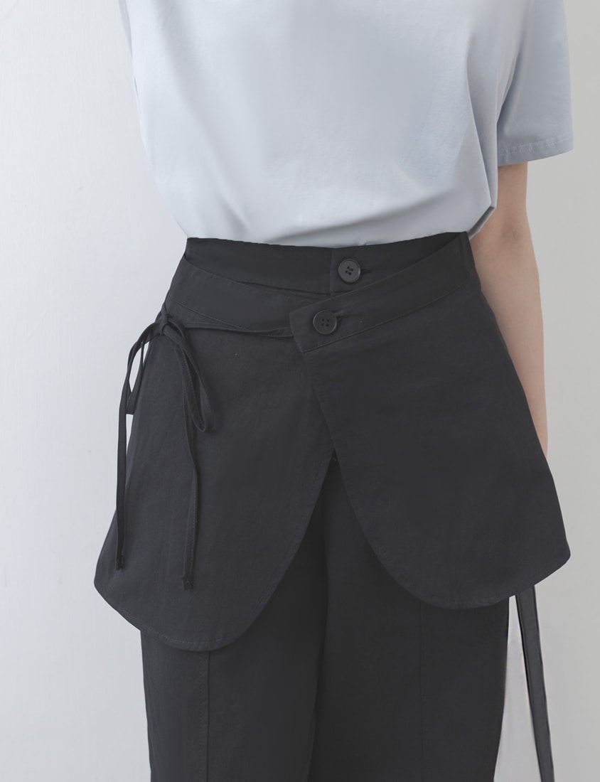Layered Twill Plus Size Wide-Leg Pants (with Skirt Panel)
