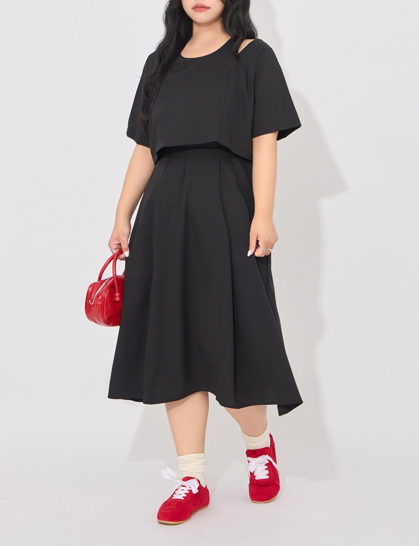 MORE U Wrinkle-Resistant Faux Two-Piece Eyelet Plus Size Dress (with Waist-Tie)