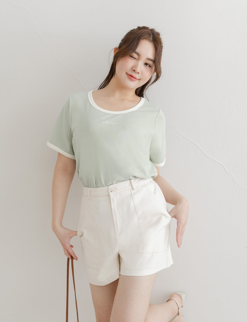 CREAMY Embroidered Color-Block Plus Size Tee