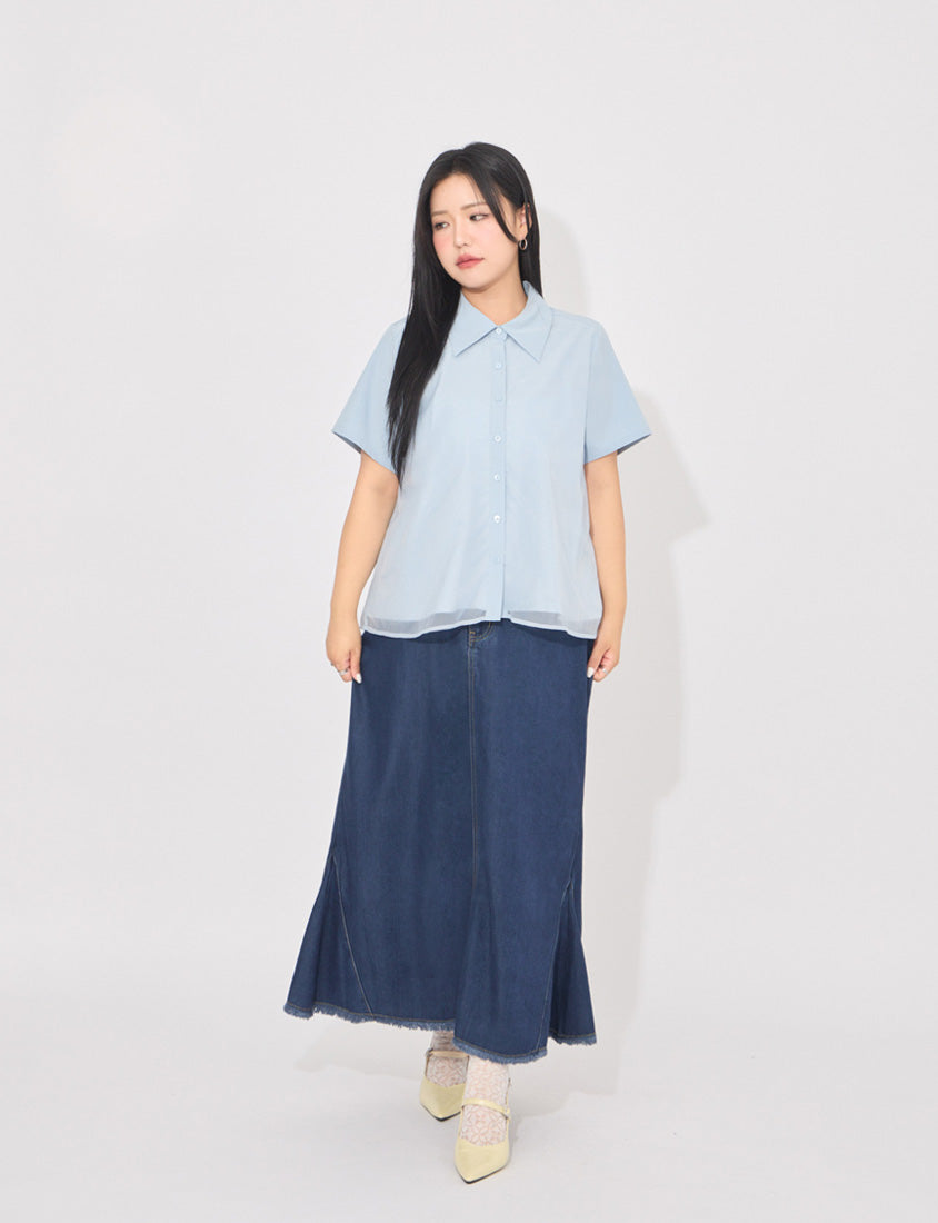 MORE U Elegant Sheer Double-Layer Plus Size Shirt