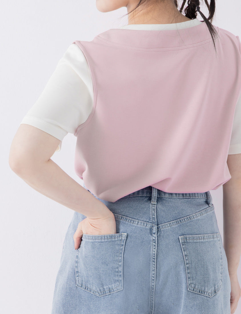 COOL PRO+ Space Cotton Faux Two-Piece Plus Size Top