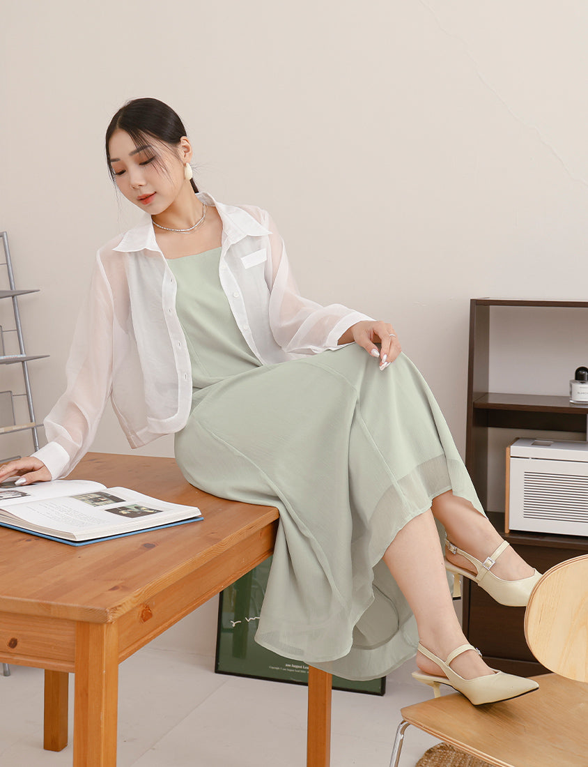 MISS. Ethereal Double Layer Sheer Adjustable Plus Size Maxi Dress