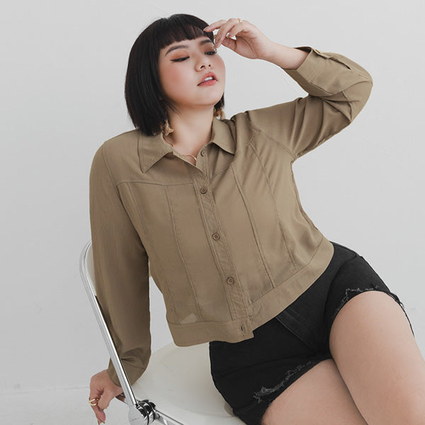 MUA! Sheer Textured Stitch Plus Size Cropped Jacket