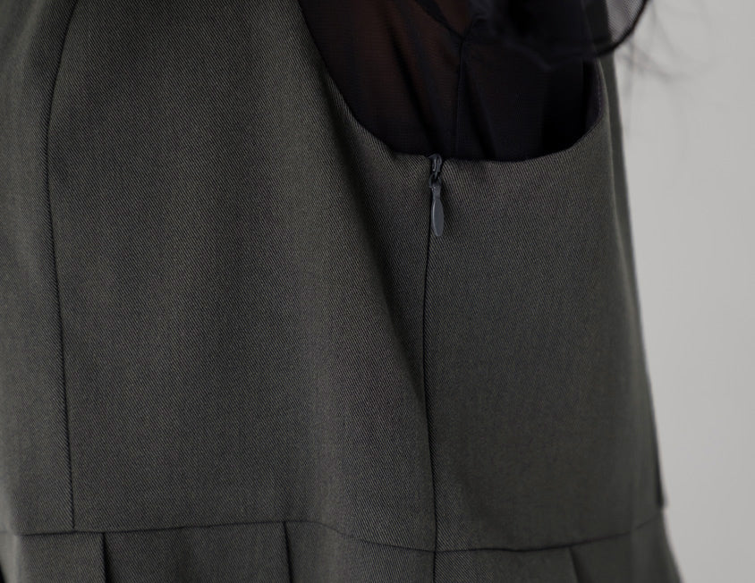 Square Neck Button Pleated Plus Size Mini Dress