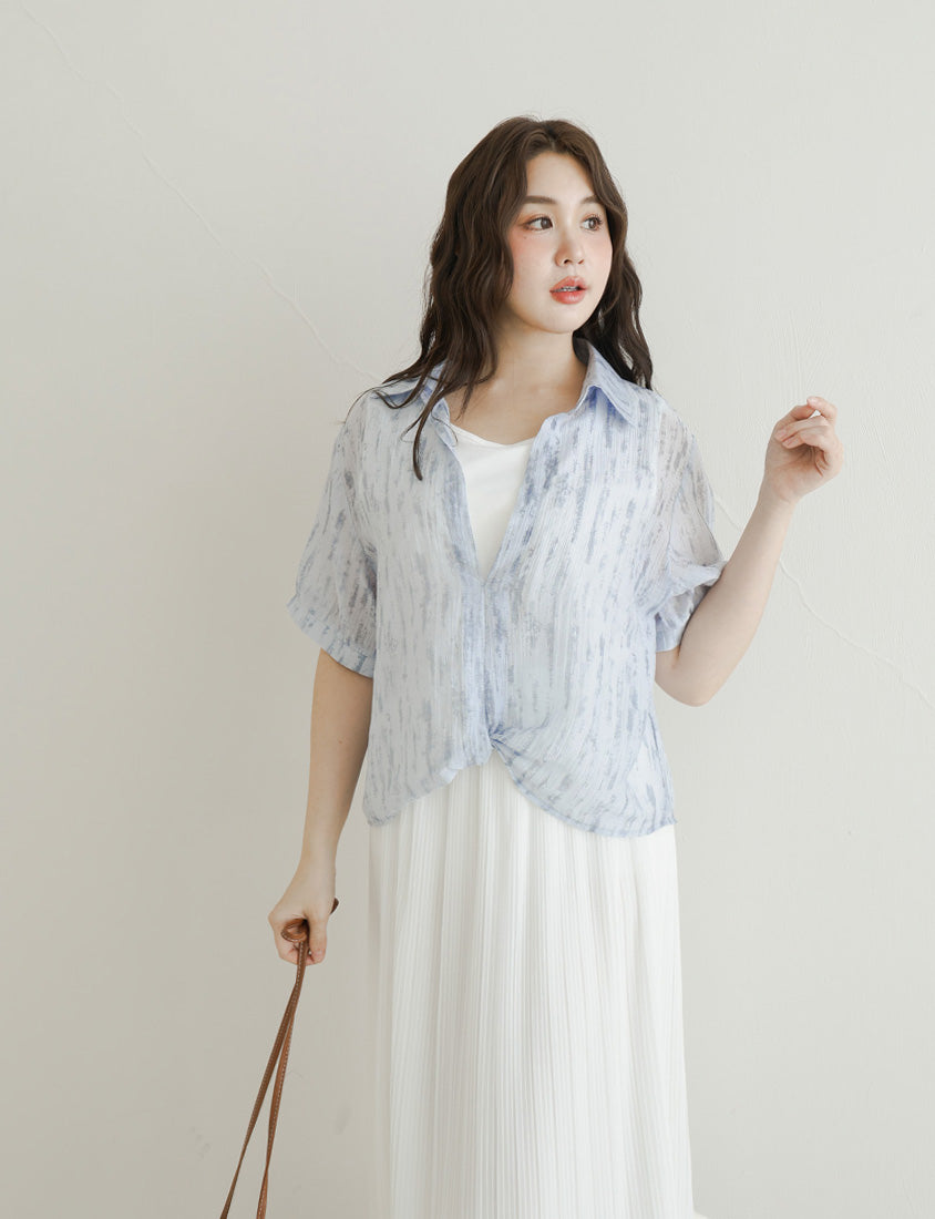 Two-Piece Tie-Dye Twisted Knot Plus Size Short Sleeve Top