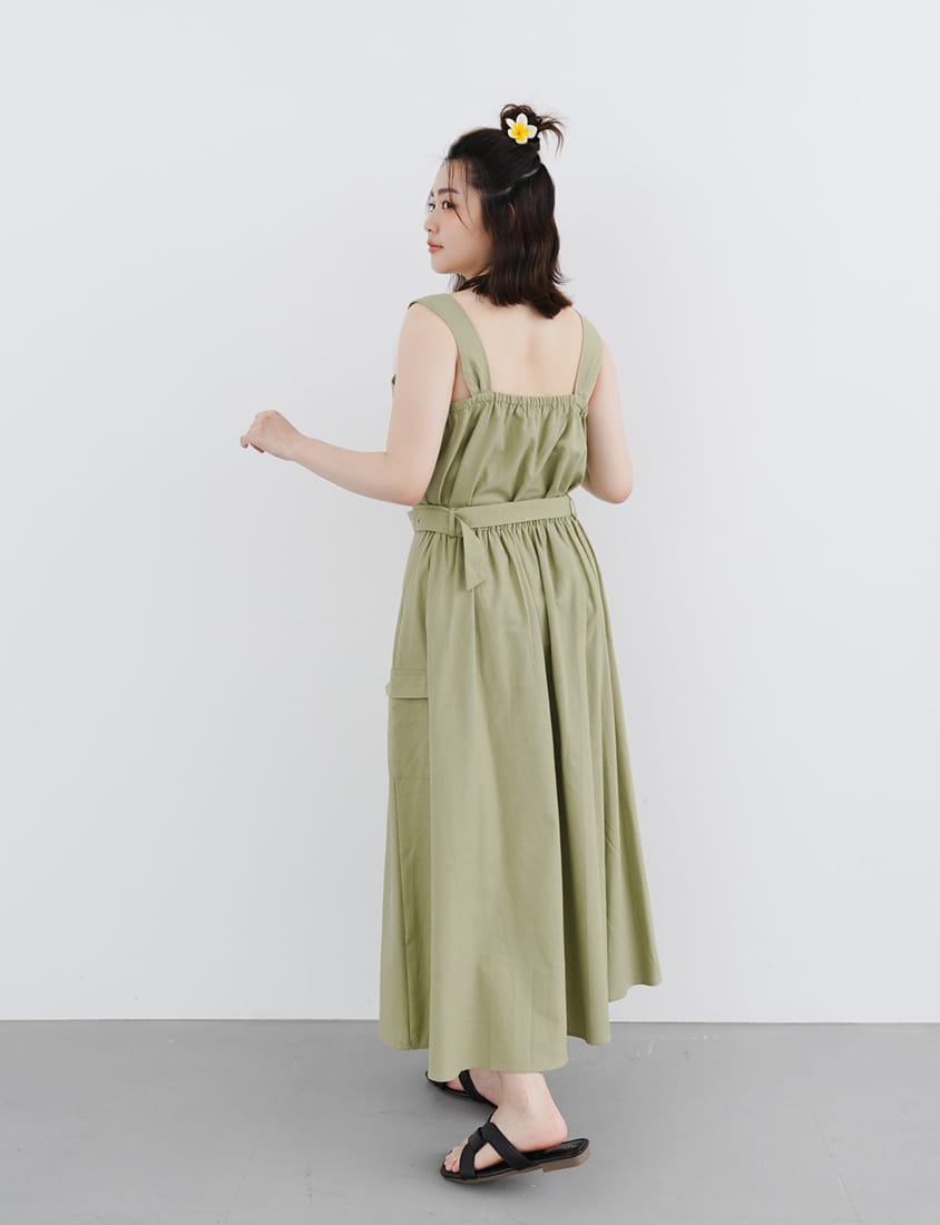 Soft Cotton Linen Stitch A-Line Plus Size Maxi Skirt (with Belt)