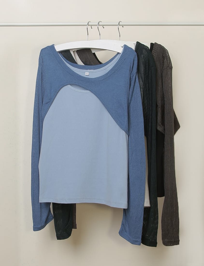 MUA! Layered Ribbed Contrast Plus Size Top