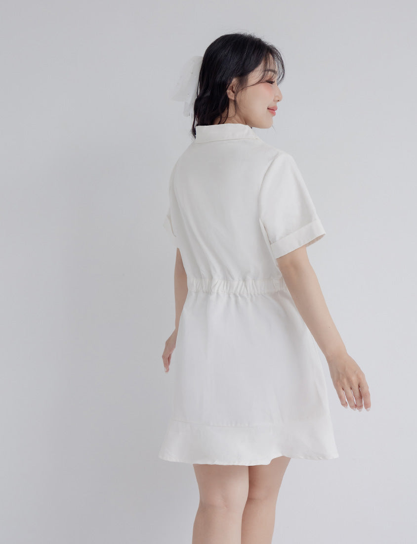 Twill Cuban Collar Cargo Ruffle Hem Plus Size Mini Dress