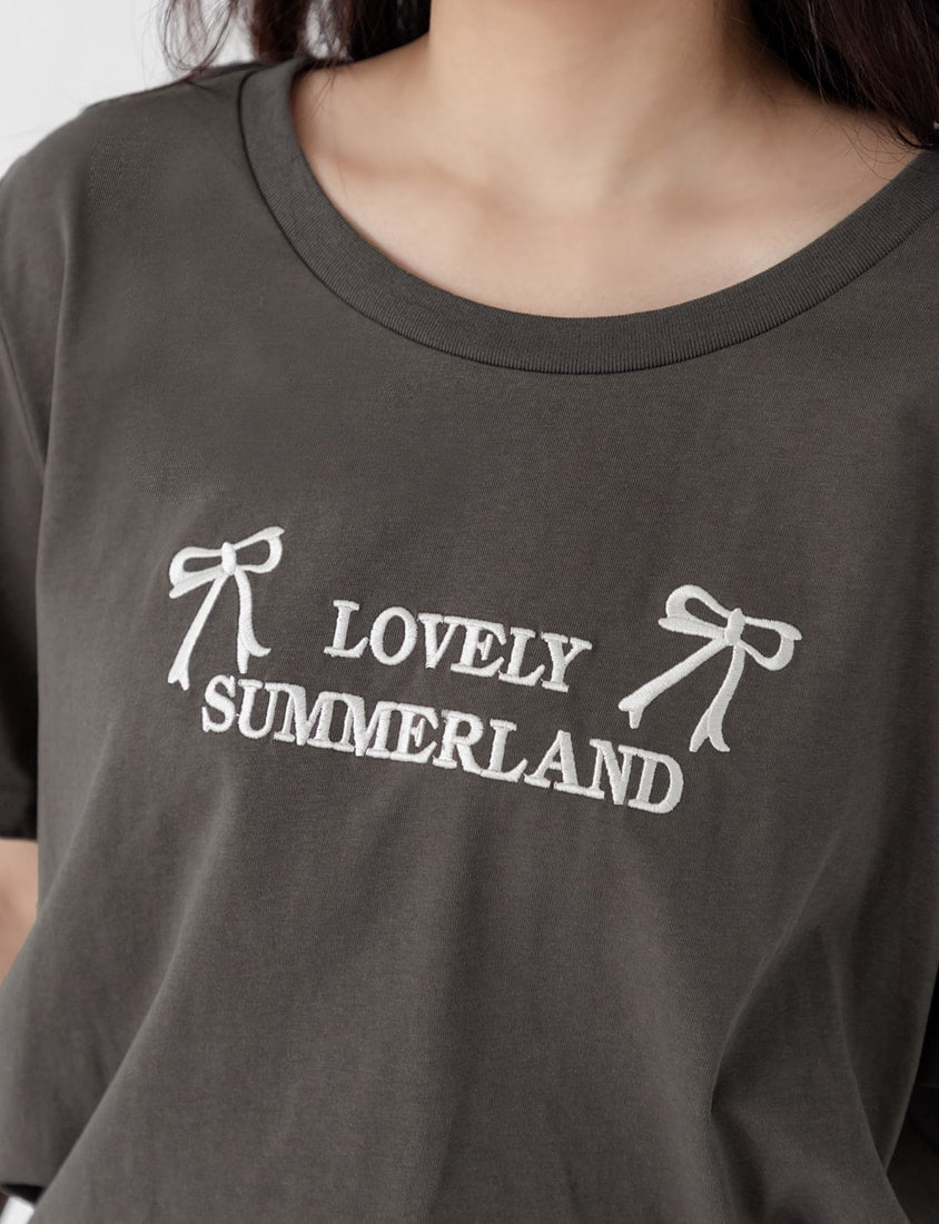 Sweet Bow Embroidery Plus Size Tee