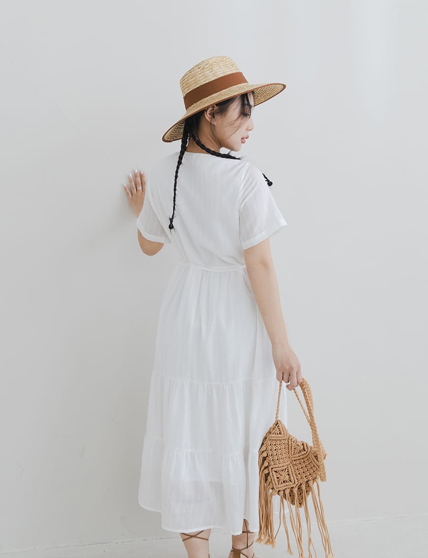 Boho Jacquard Embroidered Plus-Size Maxi Dress (with Waist Tie)