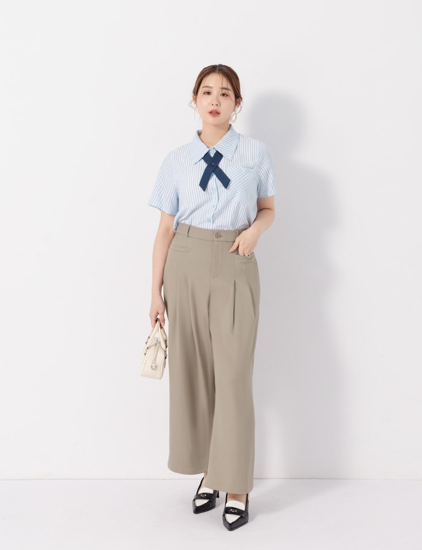 MISS. Wrinkle-Resistant Elastic Back Pleated Plus Size Trousers