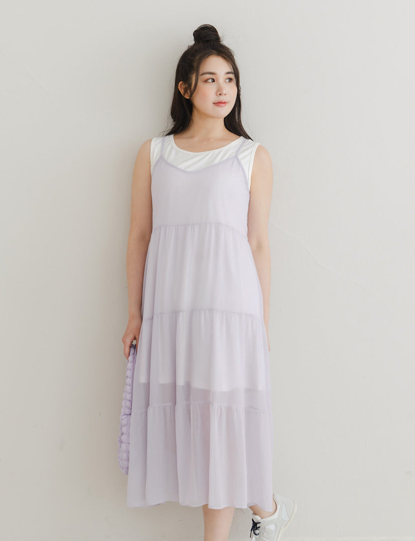 Two Piece Sheer Crinkled Tiered Plus Size Maxi Dress (with Inner Tank)