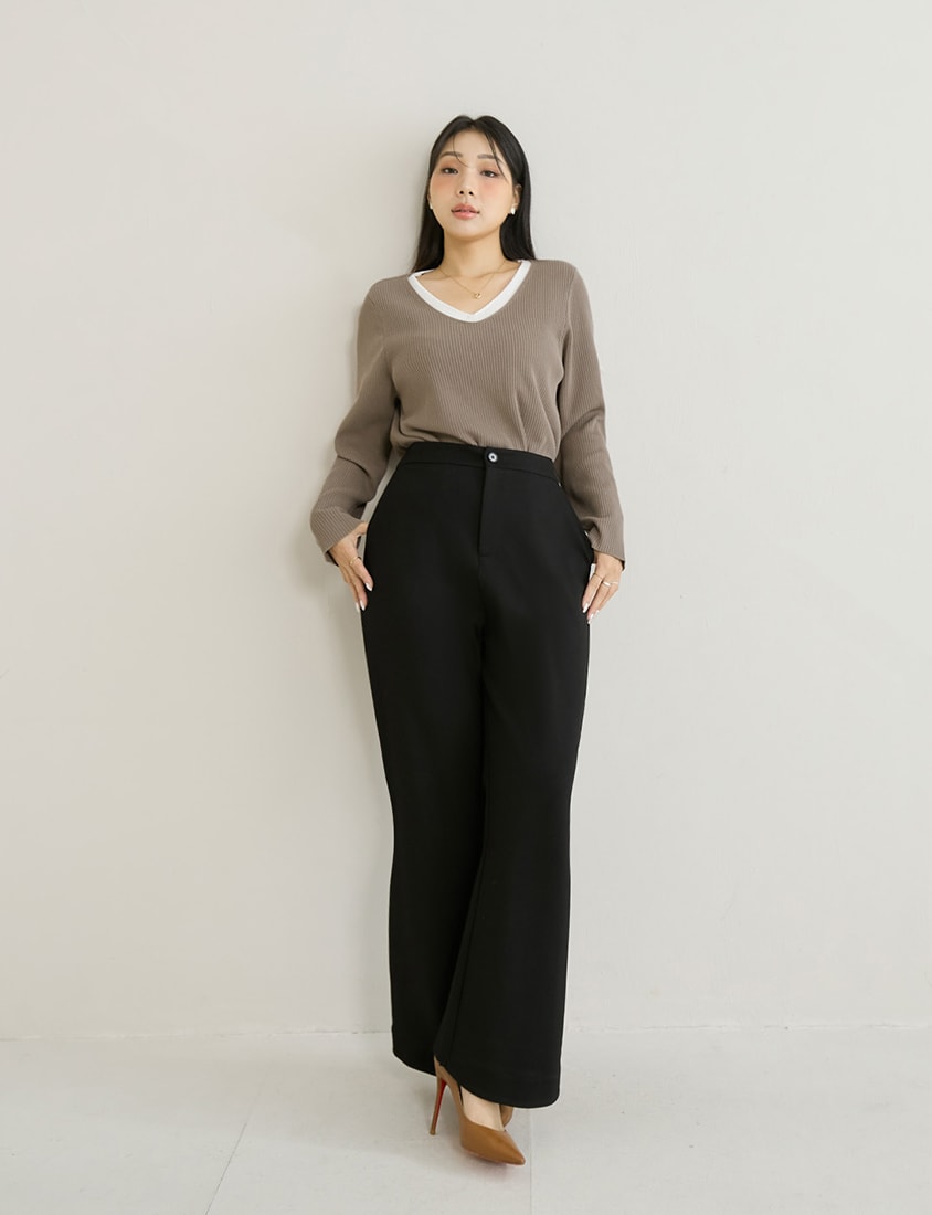 MISS. Faux Two Piece Ribbed Knit Plus Size Long Sleeve Top