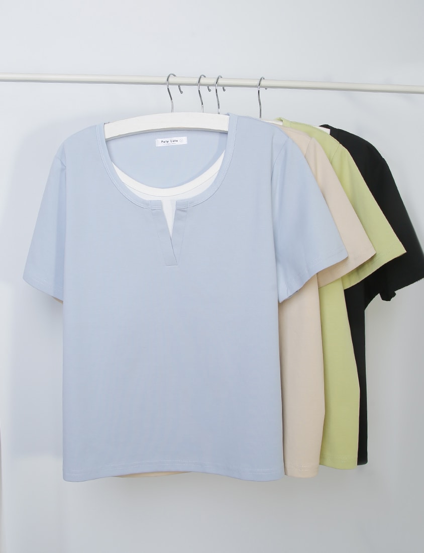 Versatile V-Neck Faux Two Piece Plus Size Tee