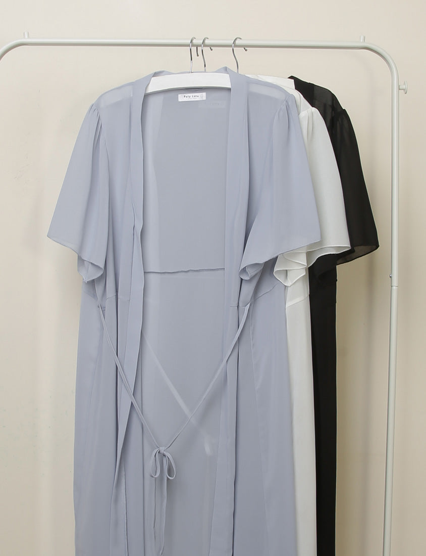 Sheer Vacation-Style Plus Size Long Cover-Ups (with Waist Tie)