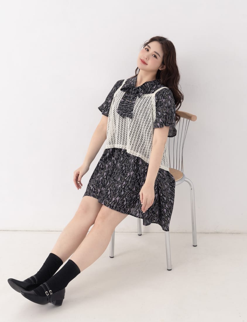 Gentle Lavender Tie-Waist Plus Size Flare Dress