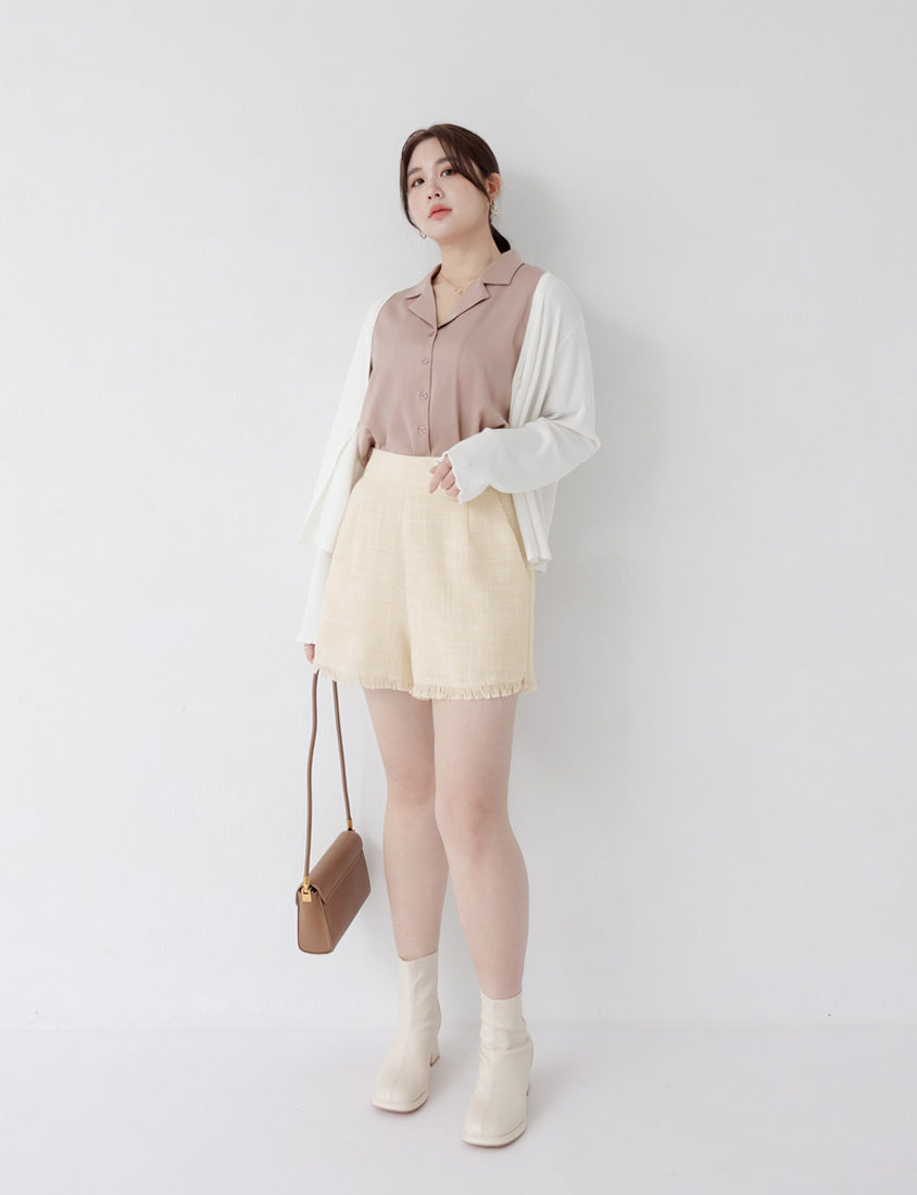 MISS. Tweed Fringe Trim Back Elastic Waist Plus Size Shorts