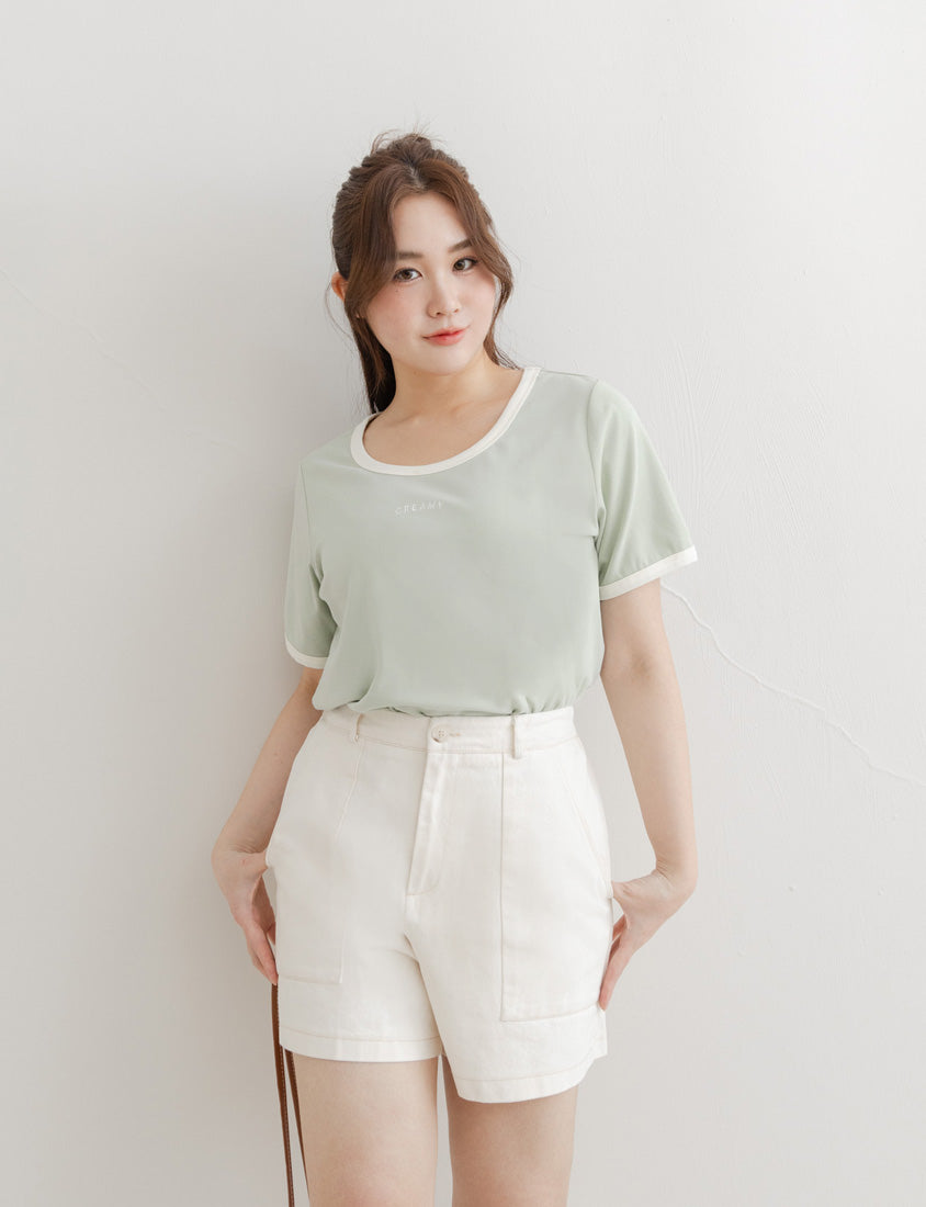 CREAMY Embroidered Color-Block Plus Size Tee